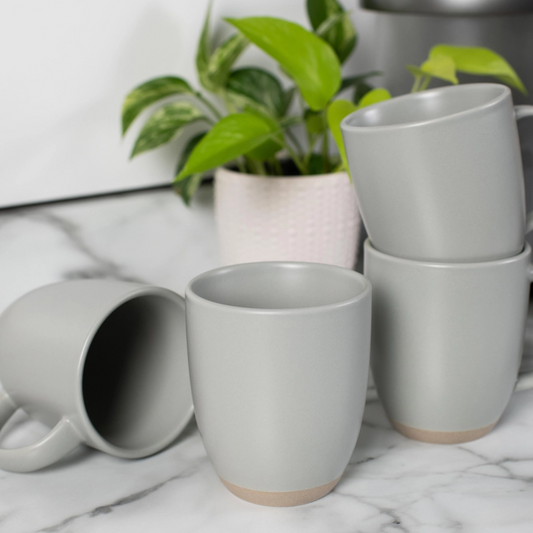 ceramic stone mug in light grey with a texture base. perfect for a coffee and tea pacific northwest gift box