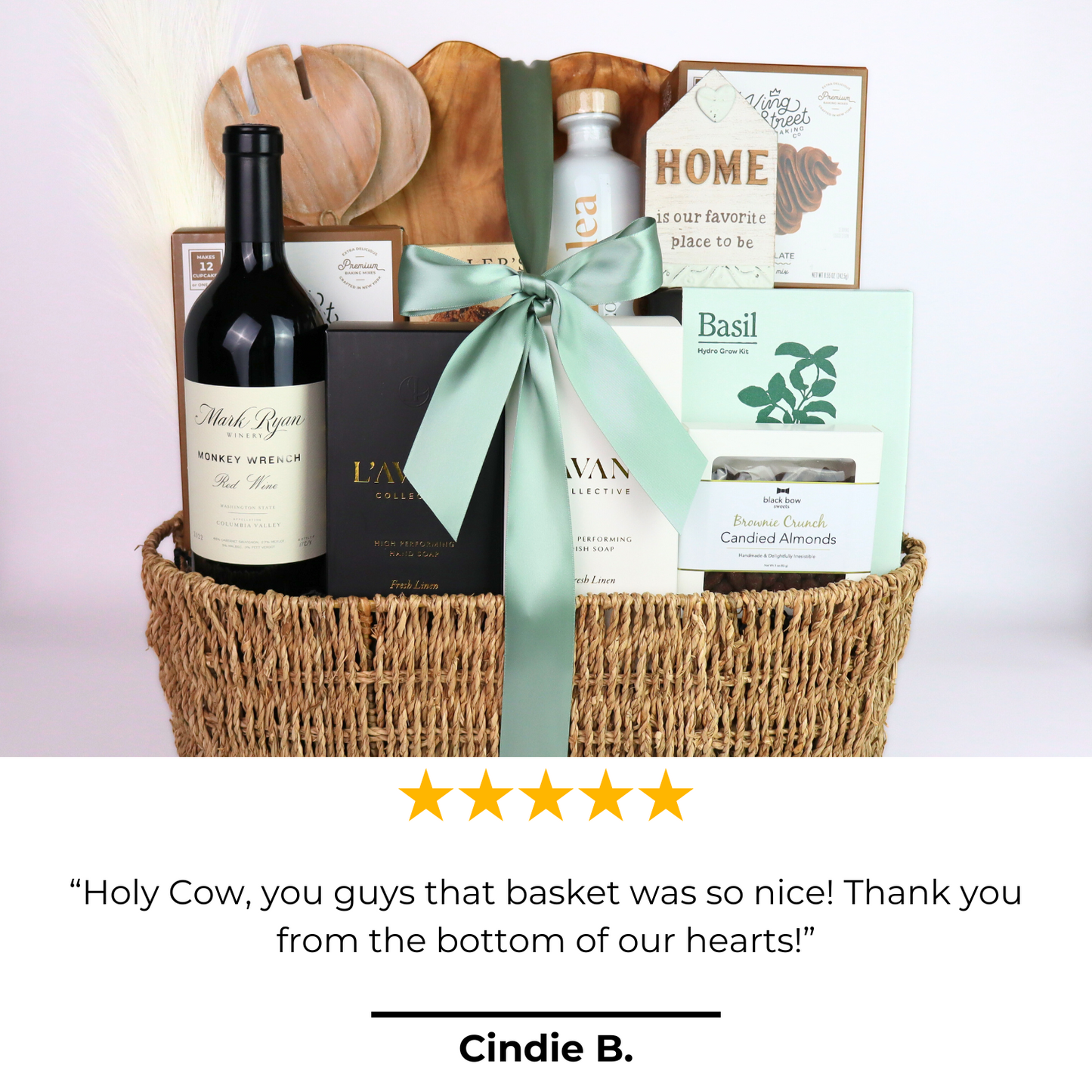 nothing but the best housewarming gift basket with review from Seattle realtor that it was unique and 5 stars.