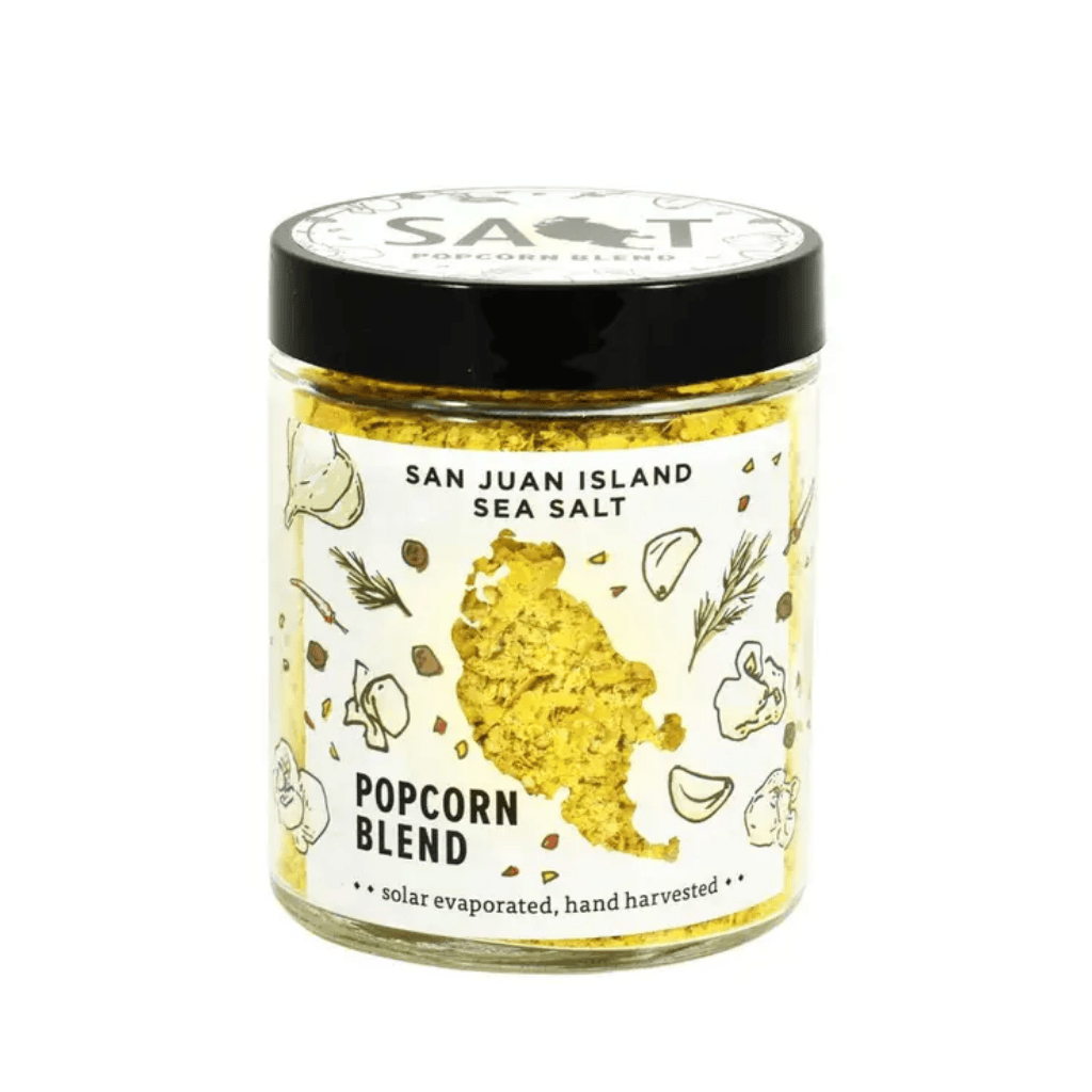 San Juan sea salt popcorn blend seasoning jar 2.5oz glass jar made in the Pacific Northwest perfect for movie night gift boxes