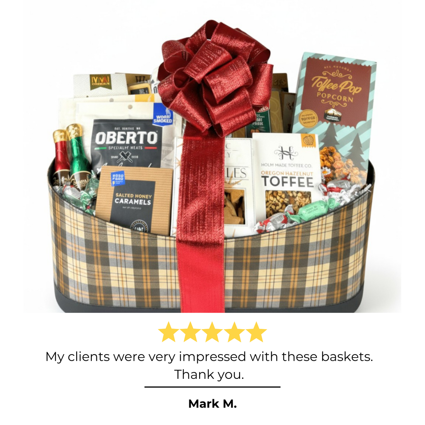 Seattle gift basket made in Washington with smoked salmon, popcorn, cheese, crackers and gourmet snacks.