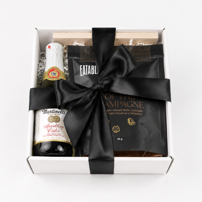 celebrate success with a client anniversary snack gift basket with chocolate and sparkling cider