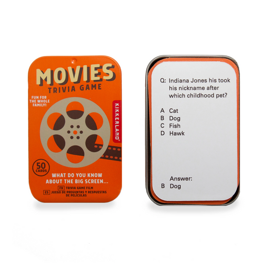 Movies trivia card game with fun film questions. Great for game night, family gifts, or movie night gift baskets. Compact, travel-friendly, and gift-ready.