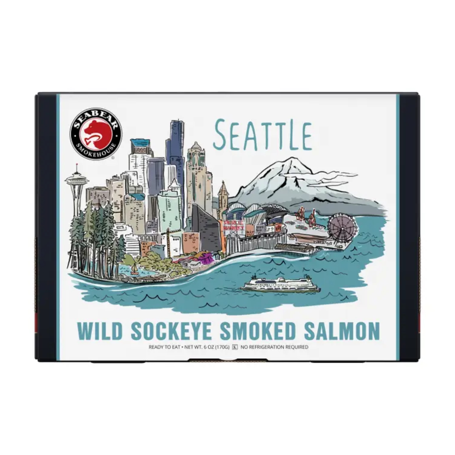 Seattle gift box featuring SeaBear Wild Sockeye Smoked Salmon, a Pacific Northwest specialty perfect for gift baskets and gourmet gifts.