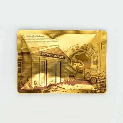 SeaBear Gold Seal pouch of wild sockeye smoked salmon, ready-to-eat and shelf-stable, a popular choice for Seattle and Washington gift baskets.