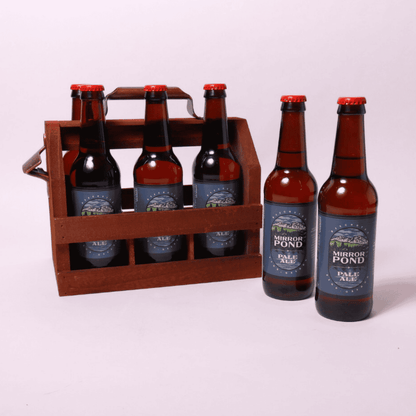 Pacific Northwest Beer Gift Box featuring 6 Mirror Pond Pale Ales.  All arranged in a wooden beer 6 pack crate with metal handle and bottle opener on the side.