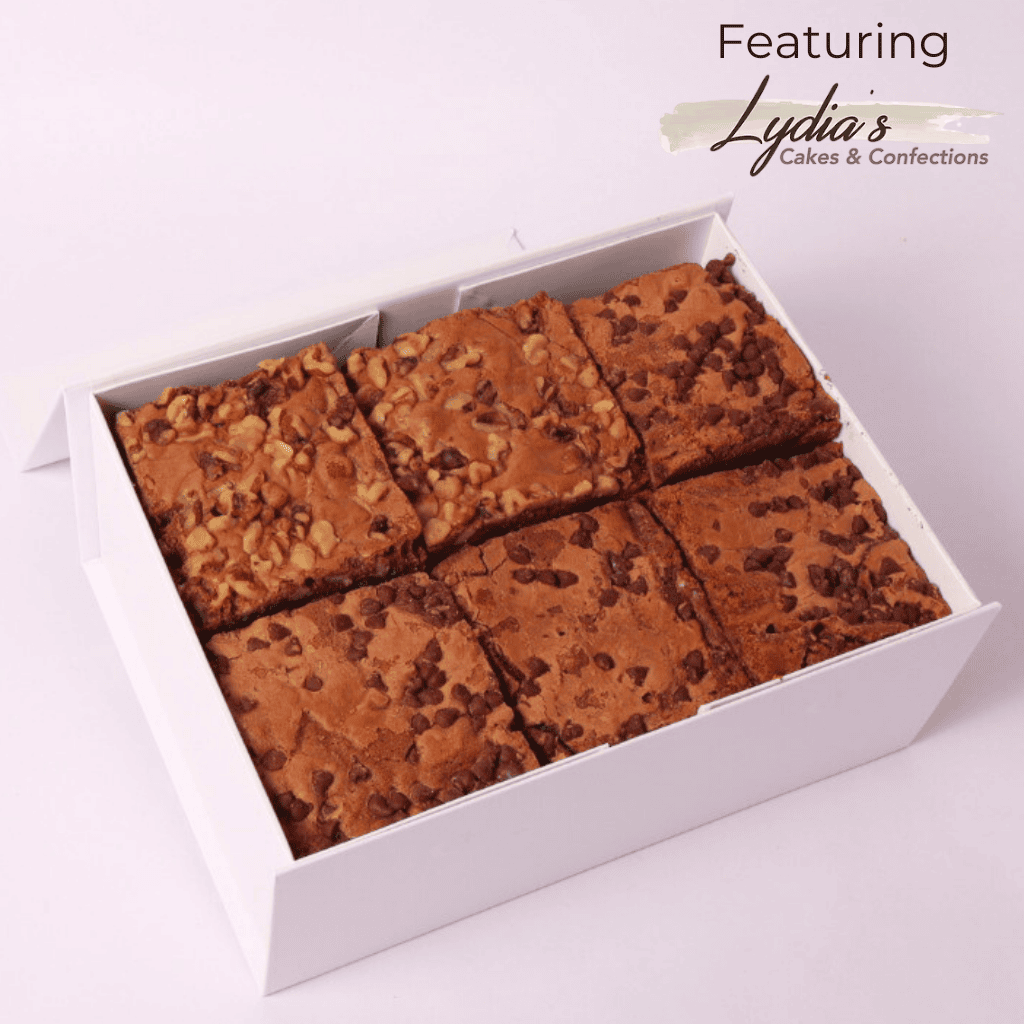 Gourmet Brownie Gift Box – A decadent assortment of handmade brownies featuring classic chocolate chip and walnut varieties, freshly baked in small batches—perfect for a dessert gift, thank-you gift, or corporate gifting.