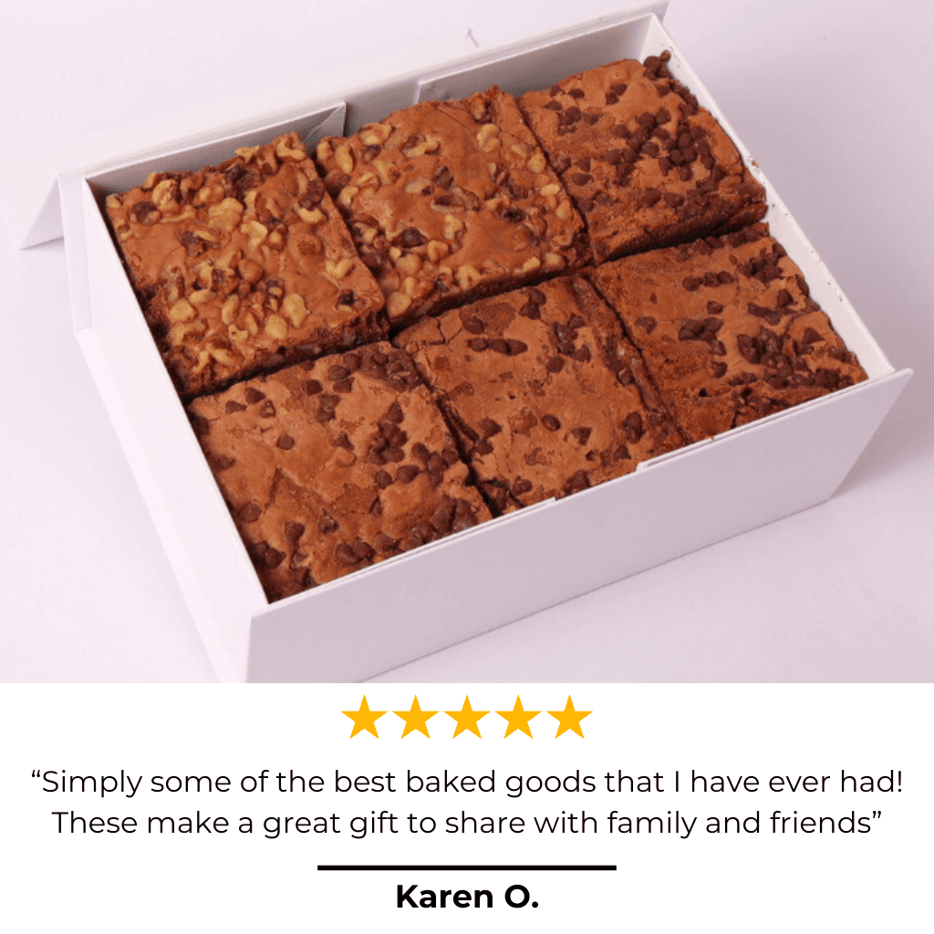 Handcrafted Brownie Box by Lydia’s Cakes & Confections – A delicious brownie gift box filled with rich, fudgy brownies made with high-quality ingredients—an indulgent birthday gift, holiday treat, or foodie gift.