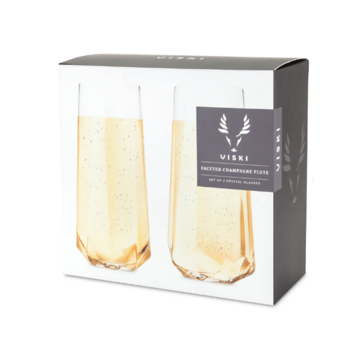 set of 2 Viski stemless geometric Crystal Champagne Glasses for personalized congratulations champagne gift sets