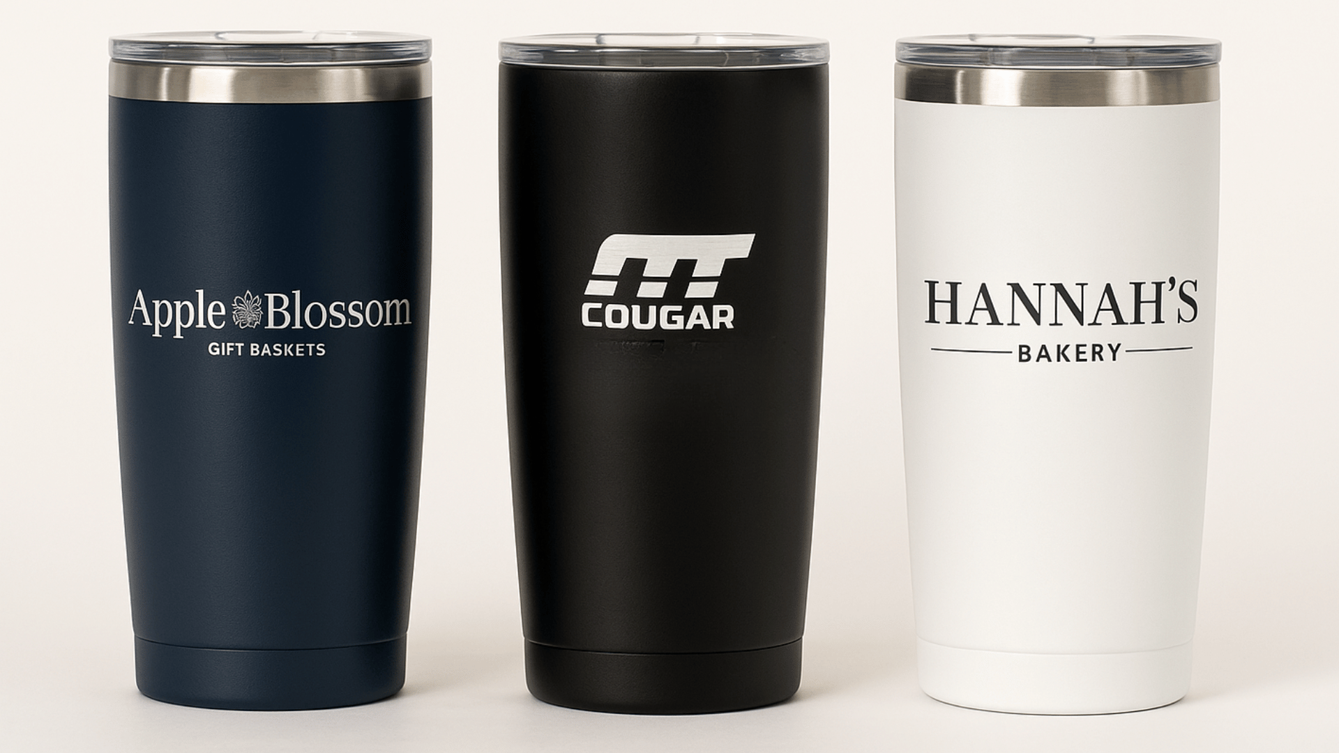 custom printed branded tumblers for logo and corporate gift baskets