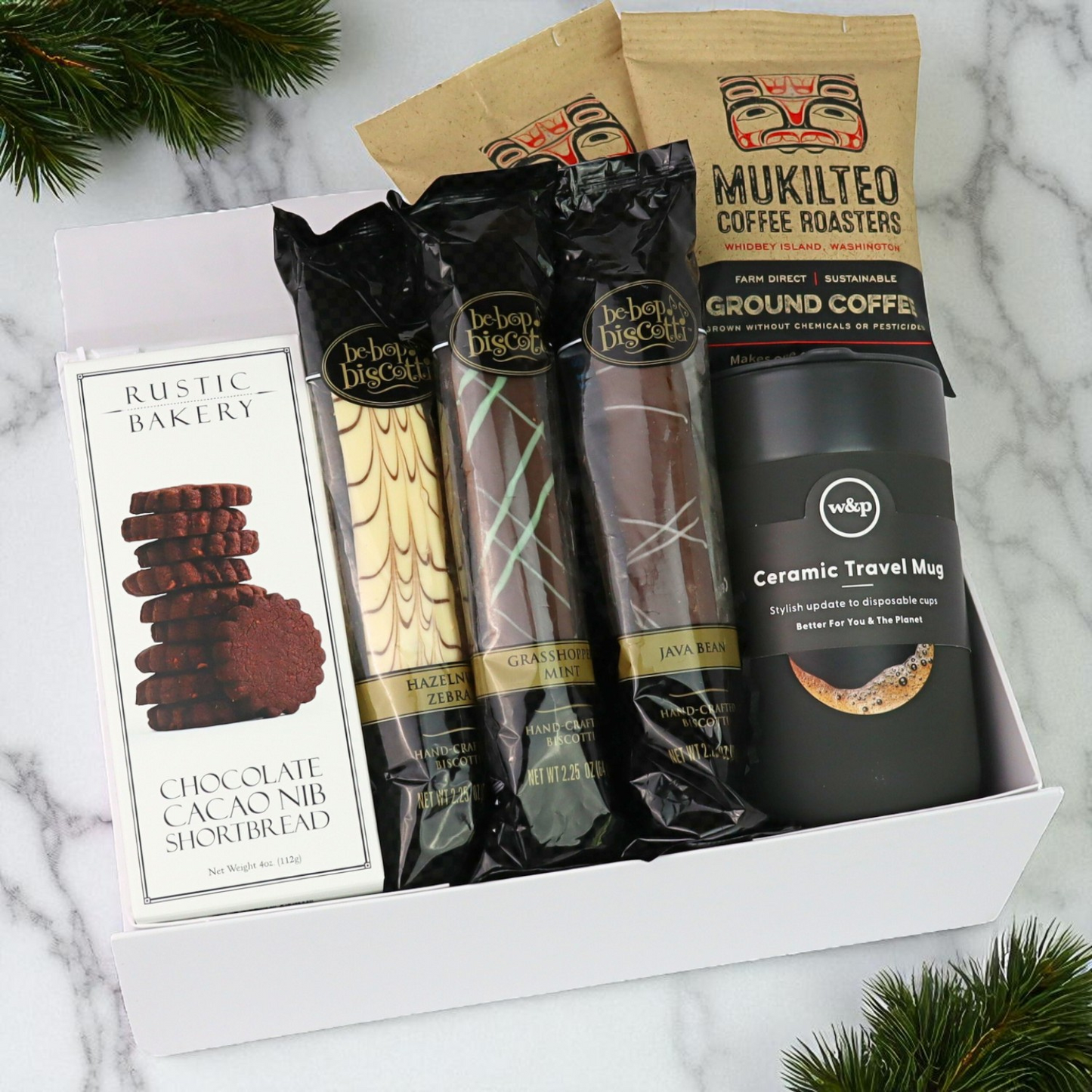 holiday coffee gift box for employees and clients thank you Christmas gift with coffee and snacks made in Washington