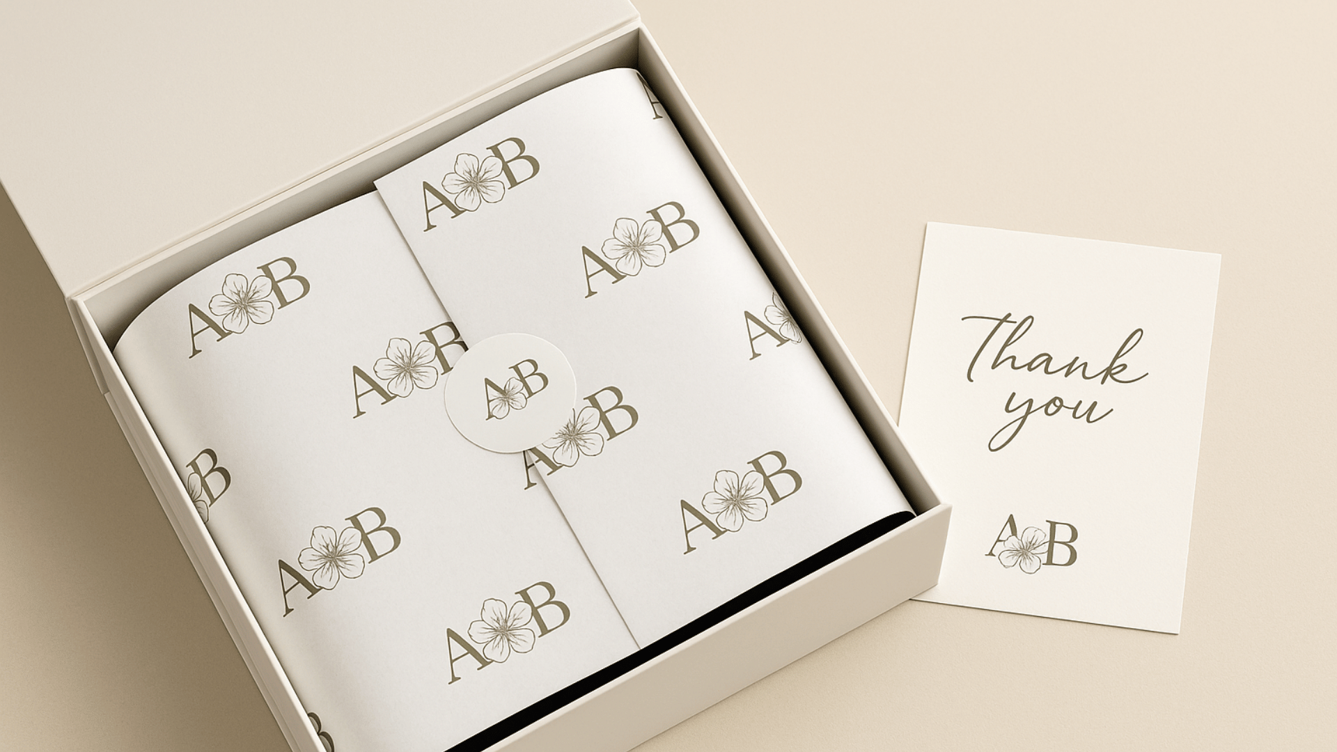 branded gift box insert paper with sticker closure, custom printed with company logo