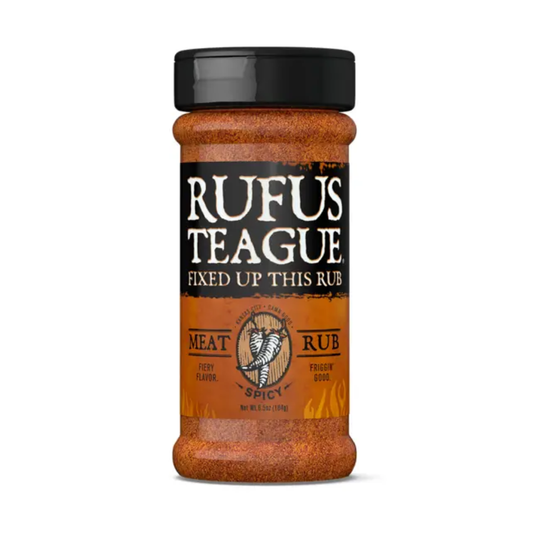 Jar of Rufus Teague meat rub on a white background