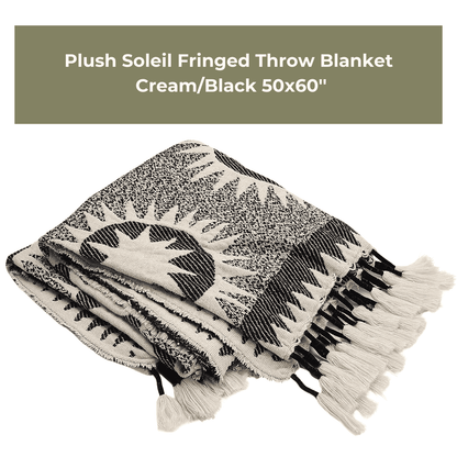 Luxury black and cream throw blanket included with the movie night gift box, perfect for adding a touch of elegance and comfort to cozy evenings.