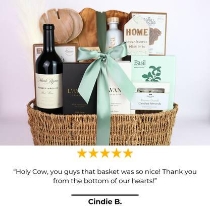nothing but the best housewarming gift basket with review from Seattle realtor that it was unique and 5 stars.