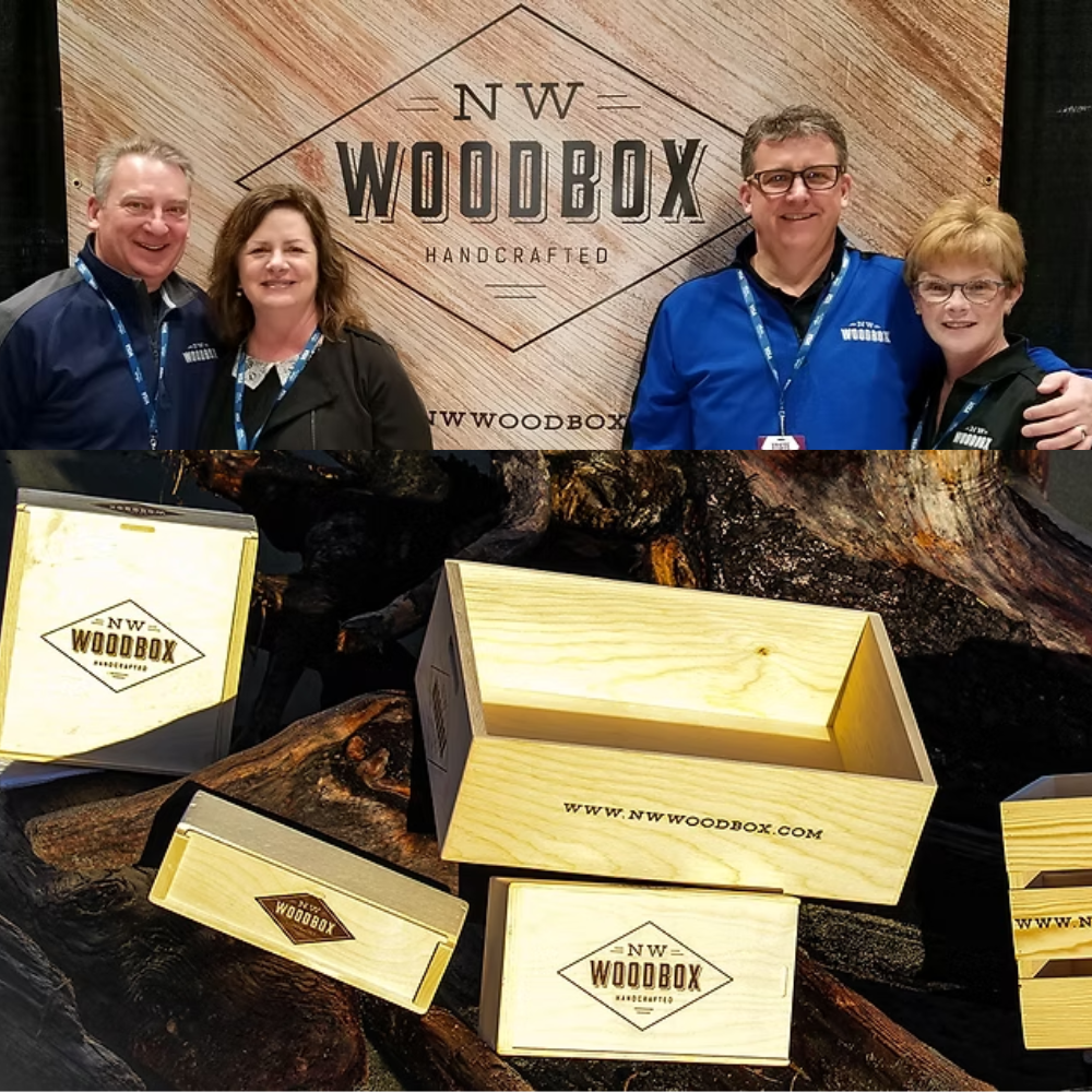 nw wood box owners and sample wooden boxes they make in camano island, wa