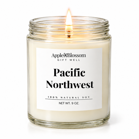 clear glass white candle jar pacific northwest 9oz.