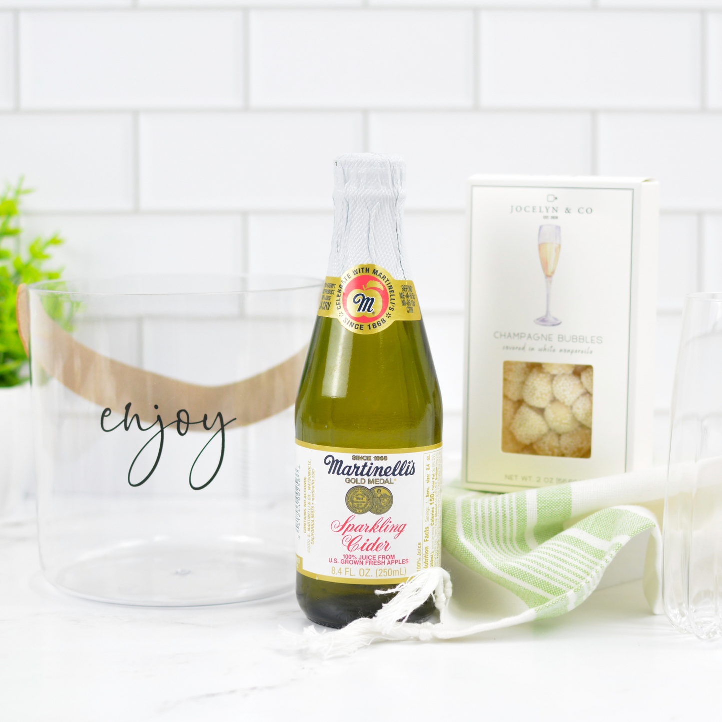 Personal Cheers personalized gift basket with sparkling cider and gourmet treats for celebrations, thank you gifts, and corporate gifting