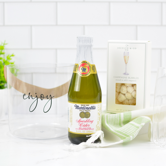 Personal Cheers personalized gift basket with sparkling cider and gourmet treats for celebrations, thank you gifts, and corporate gifting