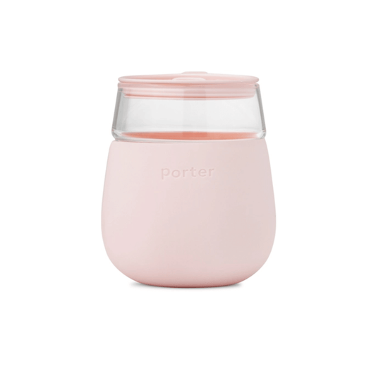 portable silicone wrapped wine glass by porter in blush pink.  Perfect to build a personalized wine gift box