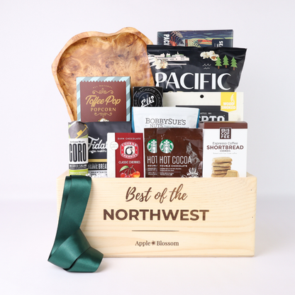 best of the pacific northwest gift basket with oberto, pacific popcorn, chukar cherres, smoked salmon and mark ryan wine
