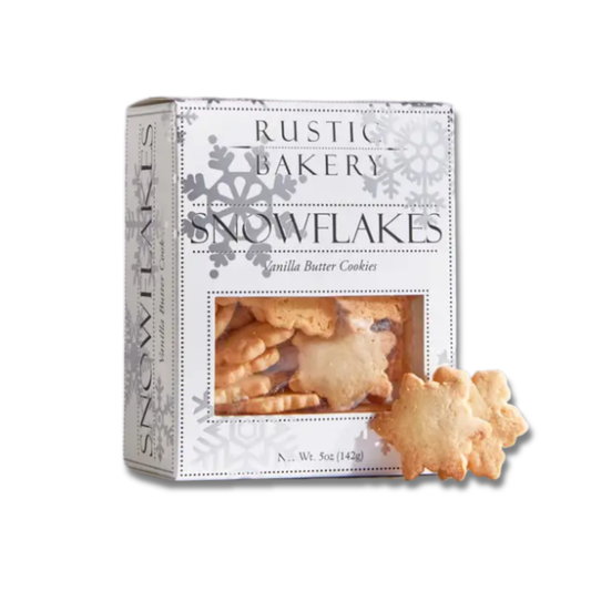 Box of Rustic Bakery Snowflakes Vanilla Butter Cookies on a white background