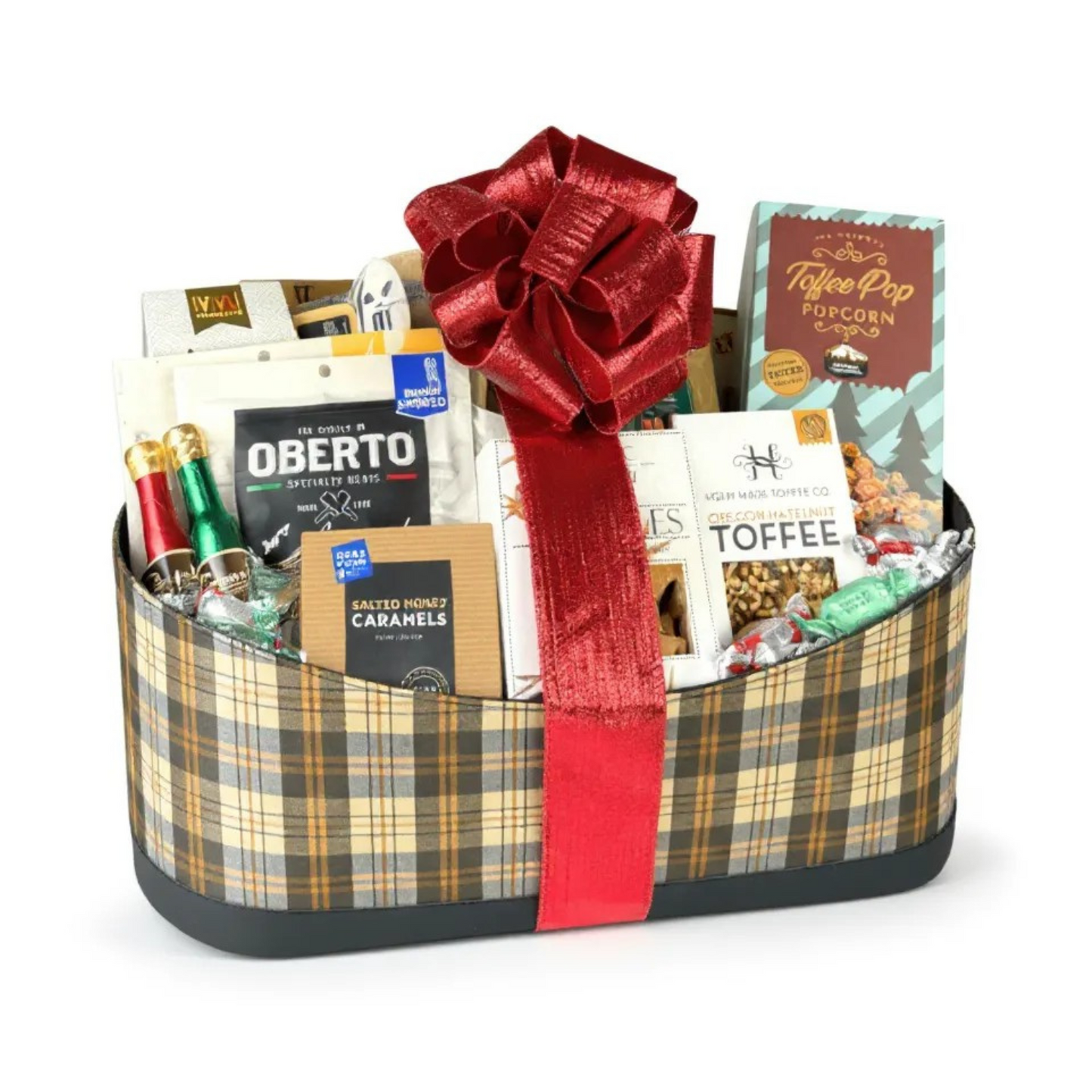 Seattle gift basket made in Washington with smoked salmon, popcorn, cheese, crackers and gourmet snacks.