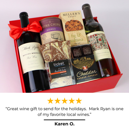 Toast of Washington Wine gift box with 5 star review that says "great wine gift to send for the holidays.  Mark Ryan is one of my favorite local wines."