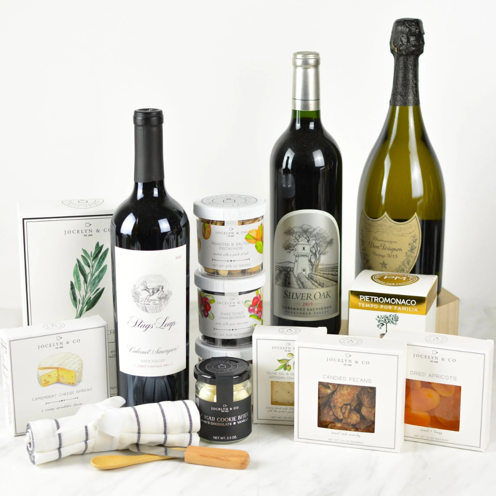 Ultimate Celebration Collection luxury wine gift basket with Dom Pérignon Champagne, Silver Oak and Stag’s Leap Cabernet – Seattle delivery
