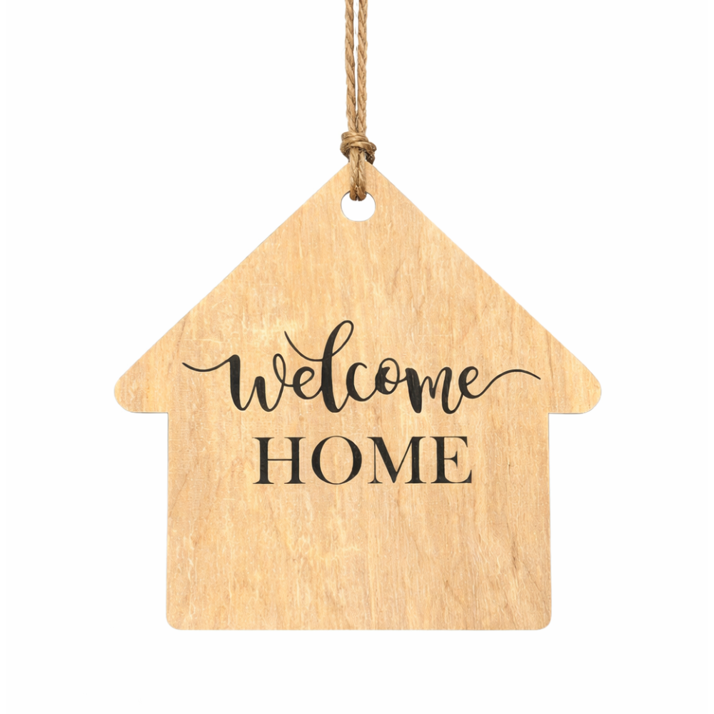 Personalized welcome home wood house ornament with custom seattle real estate logo for home buyers